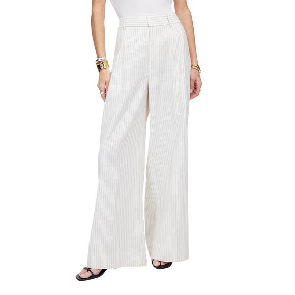 Madewell Harlow Wide-Leg Pinstripe Linen Trousers Ivory Size 4 NWT - Picture 1 of 9